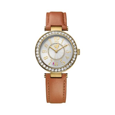 Ladies gold Cali tan leather strap crystal set watch 1901397